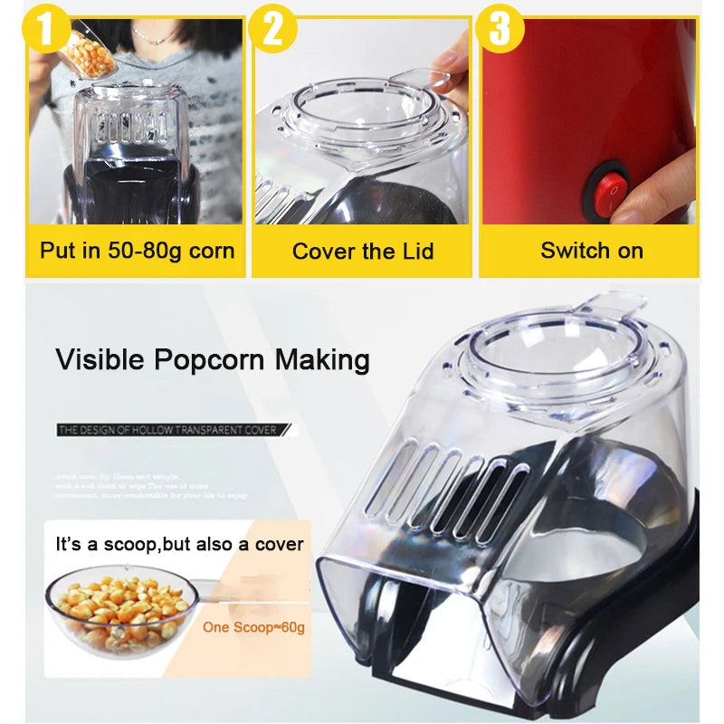 Oil-free air Corn machine,Pipoqueir eletrica hot air machine Mini Popcorn maker machine-1200W Household Healthy home kitchen - naiveniche