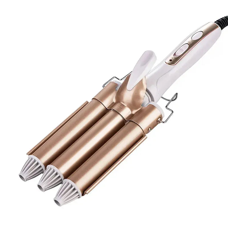 Professional rose gold electric hair curler with multiple ceramic barrels for creating stylish curls and waves.
