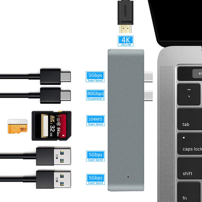 Sleek USB-C hub with HDMI, USB 3.0, and SD/TF card slots. Supports 4K video, high-speed data transfer, and power delivery for a range of devices, including MacBook Air/Pro with M1, M2, or M3 chips.