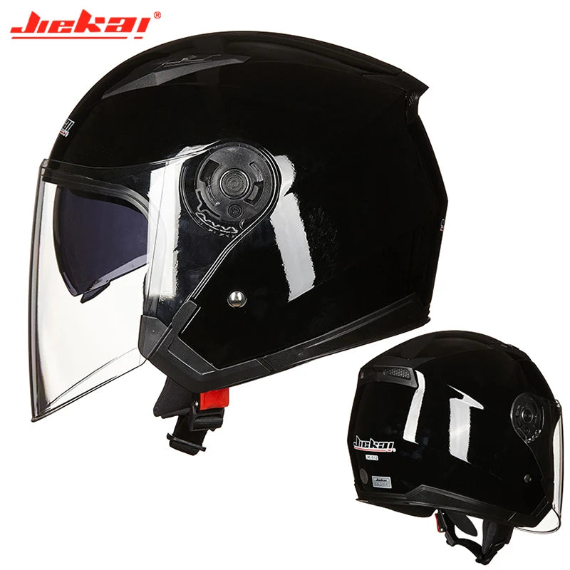 Sleek and Durable Motorcycle Helmet - Black Gloss Finish with Dual Lens Design for Added Protection and Visibility