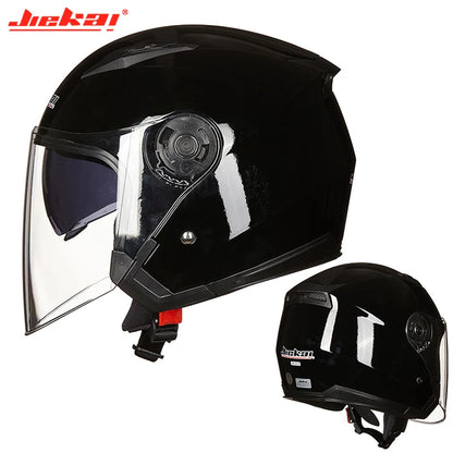 Sleek and Durable Motorcycle Helmet - Black Gloss Finish with Dual Lens Design for Added Protection and Visibility