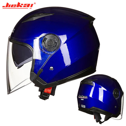 Stylish Blue Motorcycle Half Helmet with Dual Lens for Scooter Riding