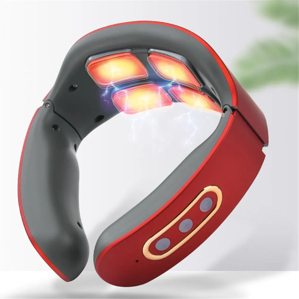 Portable Electric Neck Massager Pulse Back 6 Modes Voice broadcast Heating Pain Relief Neck  Kneading Massager - naiveniche