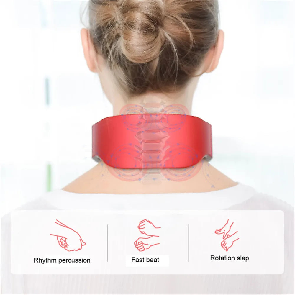 Portable Electric Neck Massager Pulse Back 6 Modes Voice broadcast Heating Pain Relief Neck  Kneading Massager - naiveniche