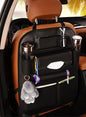 Car seat back organizer with multiple storage compartments and accessories