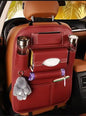 Versatile red car seat back organizer with multiple pockets and compartments for convenient storage and organization of car essentials.