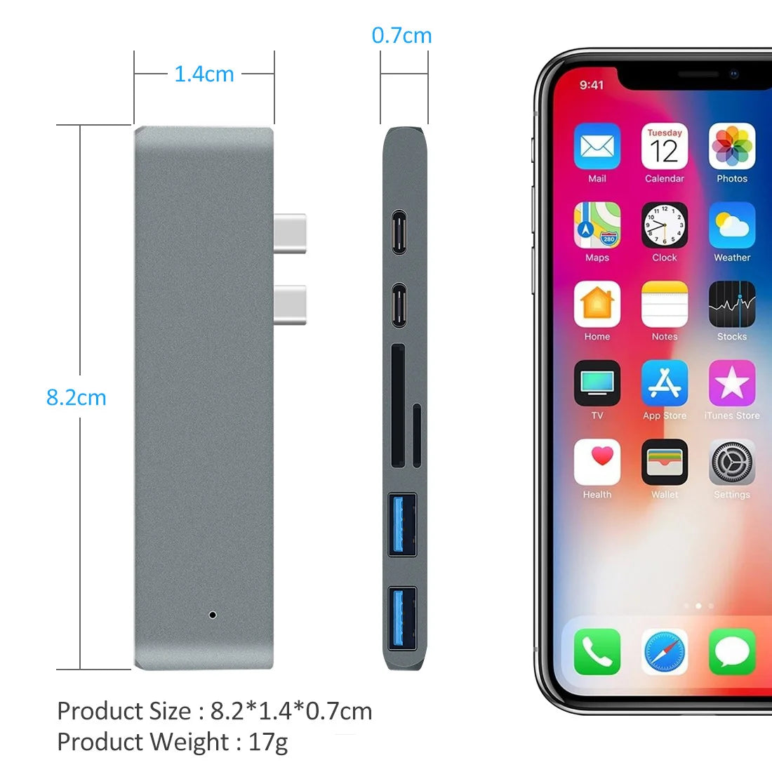 Compact USB 3.1 Type-C Hub with HDMI, USB 3.0, SD/TF Card Slots for MacBook Air Pro M1/M2/M3 Devices