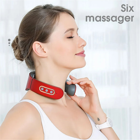 Portable Electric Neck Massager Pulse Back 6 Modes Voice broadcast Heating Pain Relief Neck  Kneading Massager - naiveniche