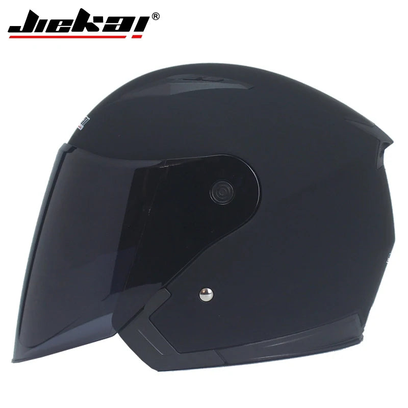 Sleek matte black motorcycle half helmet with dual lenses, perfect for scooter or motocross riding from the naiveniche brand.