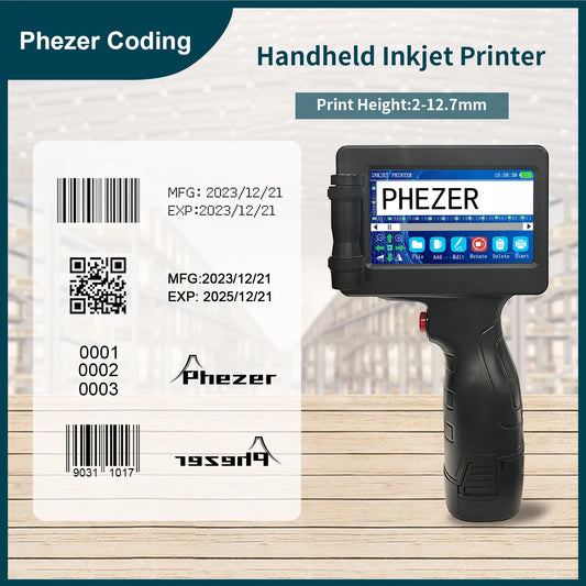 Phezer P17 Handheld Inkjet Printer Date Number Expiry Date Logo QR Bar Batch Code Expiry Date 12.7mm Label Printer 28 Languages - naiveniche