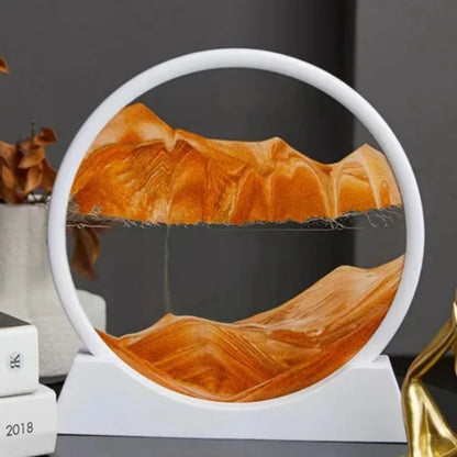 Mesmerizing 3D Moving Sand Art Picture of Flowing Sandscape in Round Glass Hourglass