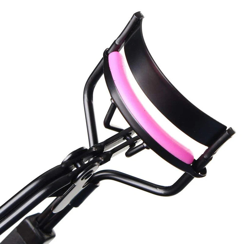 Sleek Black and Pink Eyelash Curler with Replacement Pads - Professional Makeup Beauty Tool