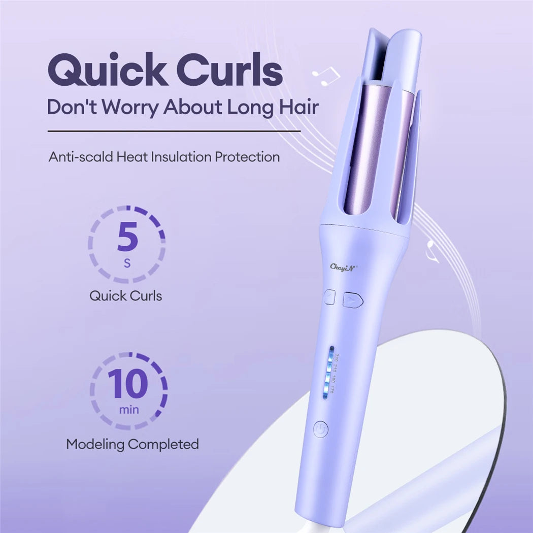 Automatic curling iron with rotating ceramic barrel for quick and easy curls. Anti-scald heat insulation protection. Allows for 5-second curls and 10-minute modeling completed. Sleek and modern design for professional-looking results.