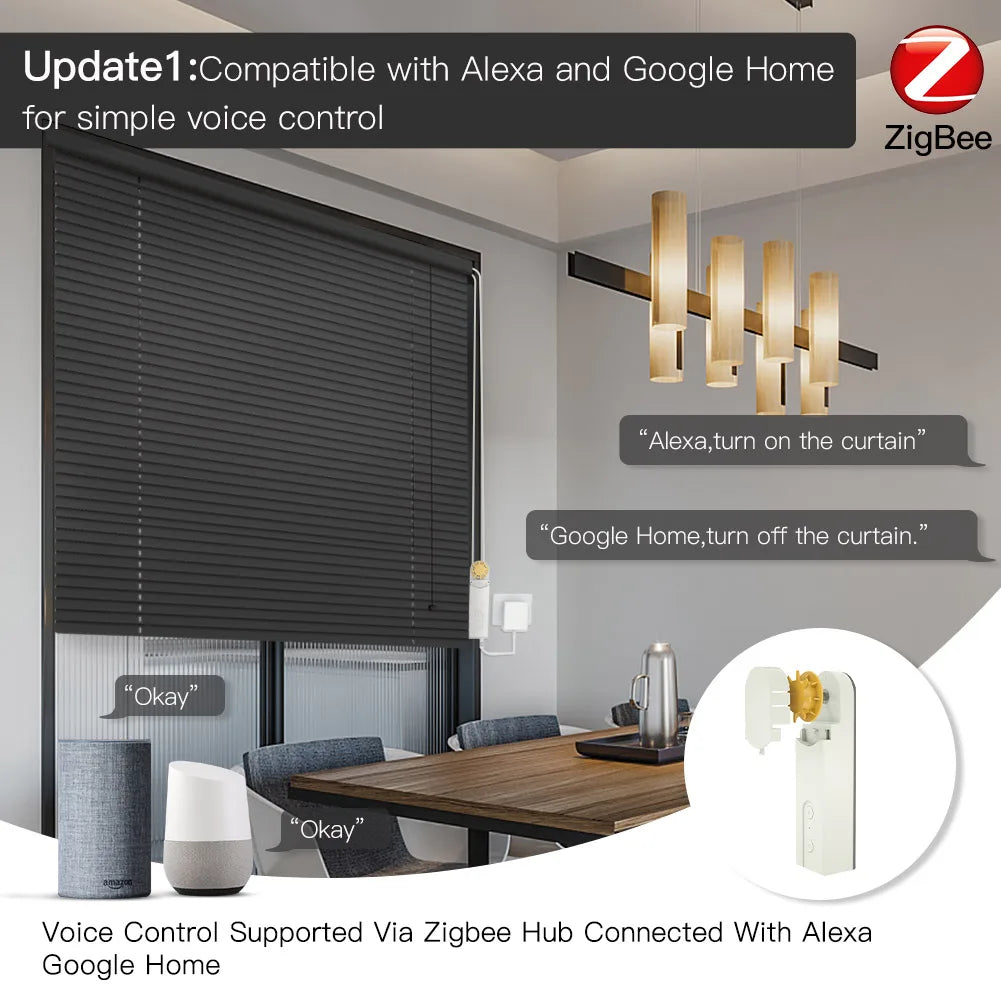 Smart motorized blackout blinds with Alexa and Google Home voice control for easy home automation