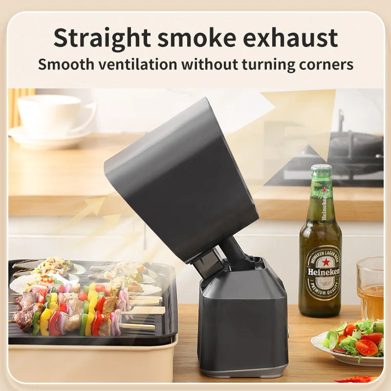 Compact countertop smoke extractor with smooth ventilation, ideal for kitchen cleanup after cooking or grilling.