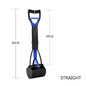 Long-handled pet pooper scooper with blue jaw, black and blue design, 60cm length for easy pet waste cleanup.