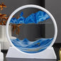Serene ocean landscape in a round glass frame with flowing blue tones and orange accents, making a captivating home decor piece.