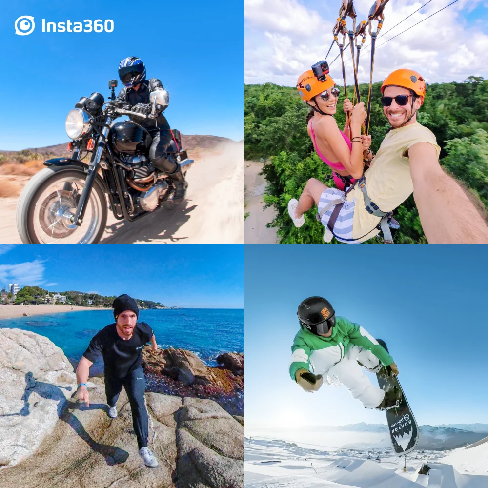 Compact, versatile Insta360 ONE RS action camera for adventurous pursuits - from biking in the desert to zip-lining through lush foliage, rock climbing by the sea, and extreme water sports.