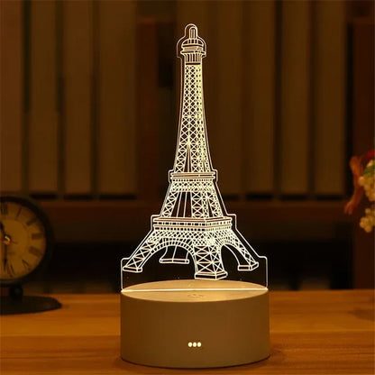 Romantic Paris Eiffel Tower 3D Acrylic LED Lamp for Home Decor