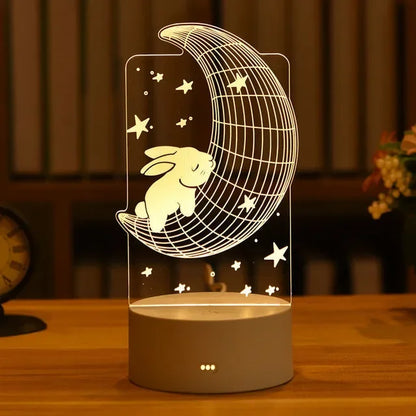 Whimsical 3D Acrylic Bunny Night Light: Enchanting moon-shaped lamp with a playful rabbit silhouette, bringing a touch of magic to any bedside or living space.