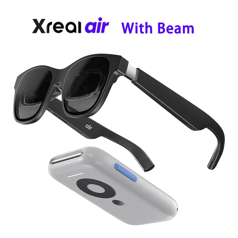 Sleek and immersive AR glasses: XREAL Air smart AR glasses with 130-inch virtual display, 1080p resolution, and a compact controller for a seamless augmented reality experience.