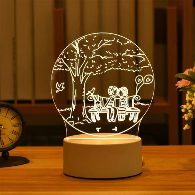 3D Acrylic LED Lamp with Romantic Couple Under Tree Design for Home, Children's Night Light, Table Lamp, Birthday Party Decor, Valentine's Day, Bedside Lamp