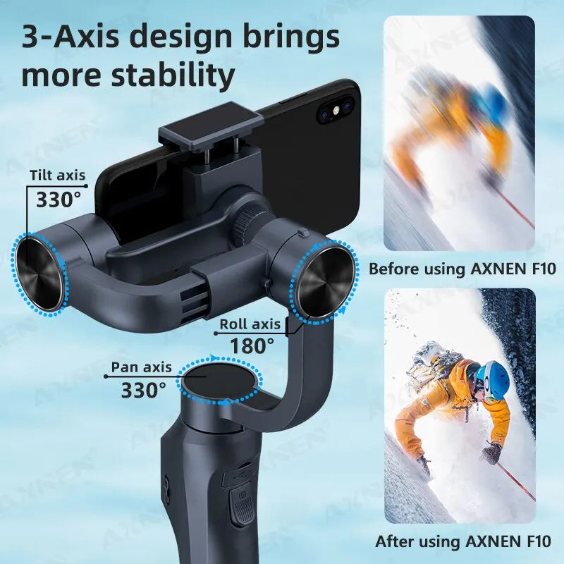 F10 3-Axis Handheld Gimbal Smartphone Stabilizer Cellphone Selfie Stick for Android iPhone Phone Vlog Anti Shake Video Recording - naiveniche