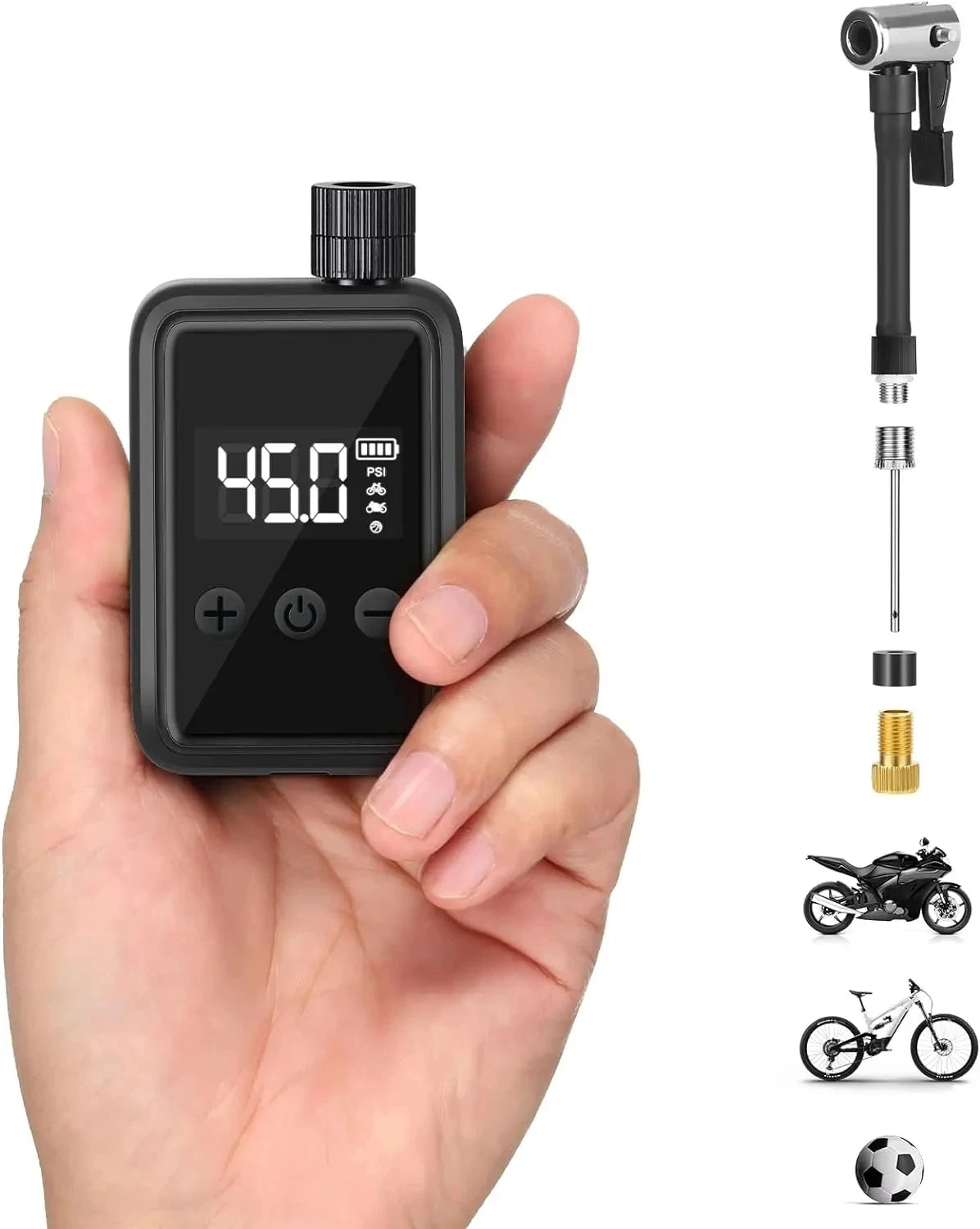 Compact digital bicycle tire pump with pressure gauge for easy inflation, suitable for various bike types