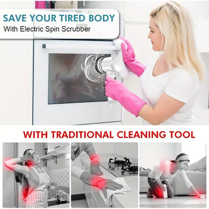 Electric Spin Scrubber with 5 Replaceable Brush Heads: A handheld, rechargeable cleaning tool for effortless bathroom and kitchen scrubbing.