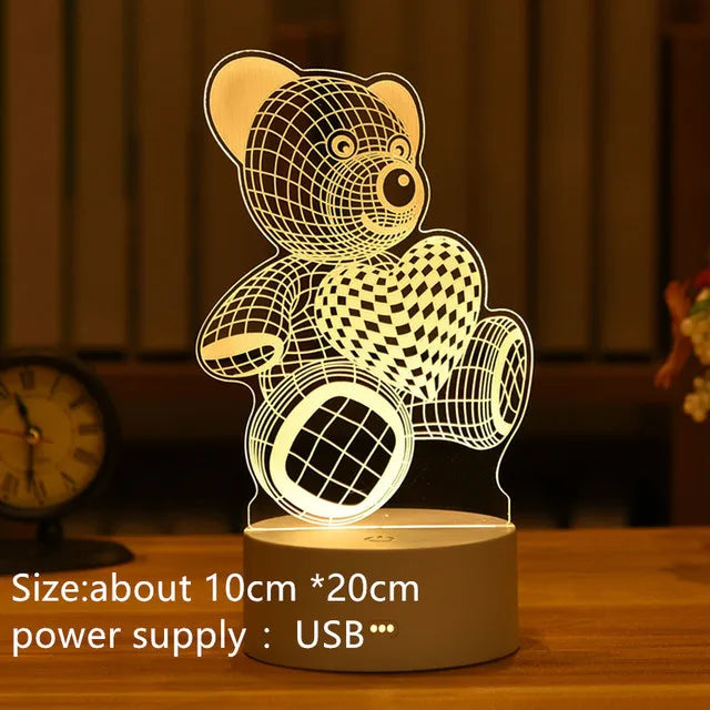 Illuminating 3D Acrylic Teddy Bear Lamp - Unique USB-Powered Night Light for Cozy Home Ambience
