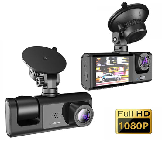 3-Camera Dash Cam with 2" IPS Screen, 1080P Full HD Video, IR Night Vision and Loop Recording