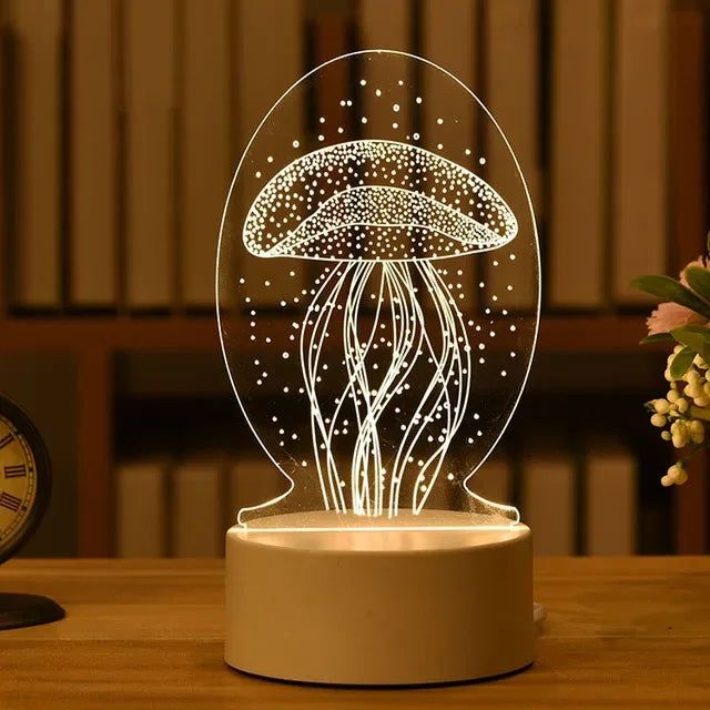 Decorative Jellyfish-Inspired 3D Acrylic LED Lamp for Home Decor