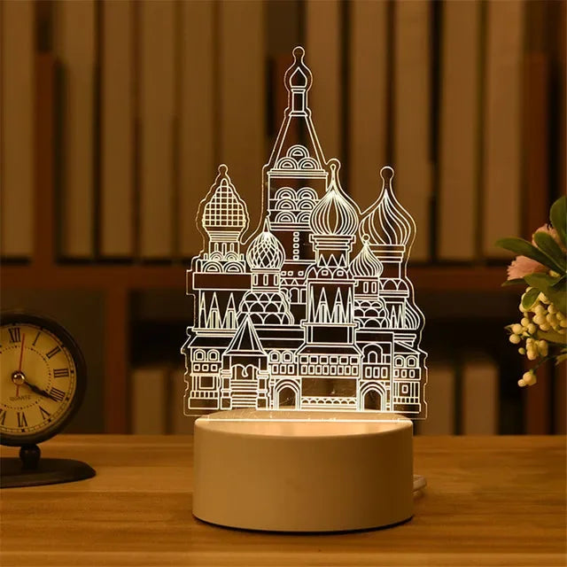 Illuminating St. Basil's Cathedral 3D Acrylic LED Lamp for Romantic Home Decor