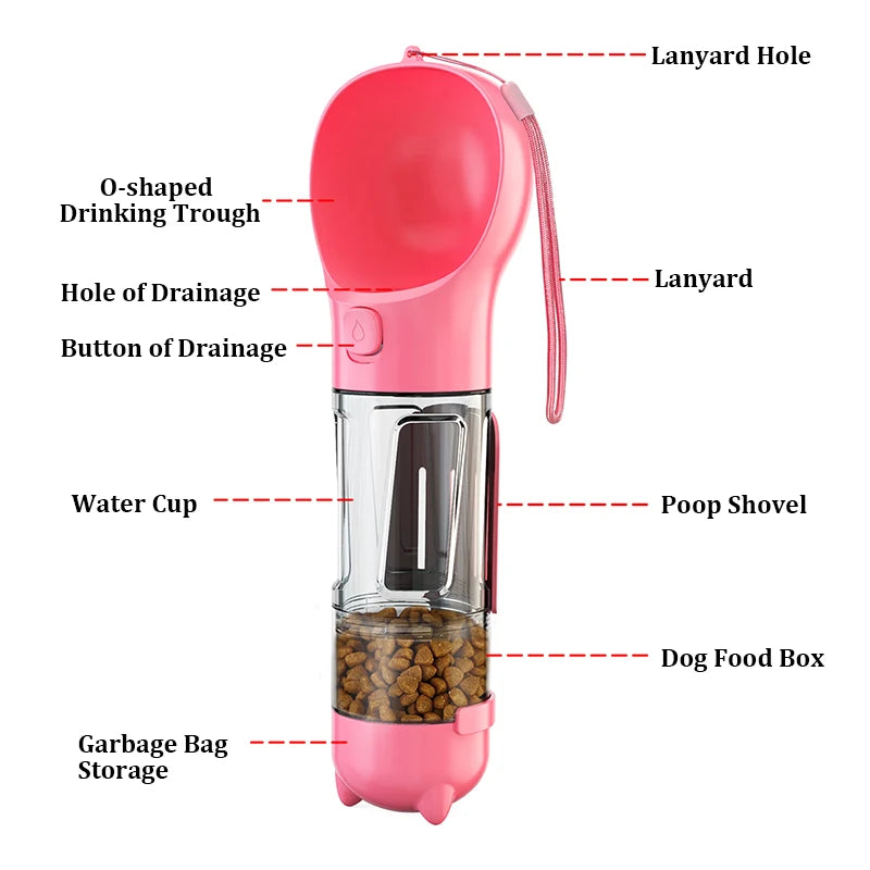 Portable Cat Dog Water Bottle Food Feeder Dispenser 3-in-1 Leak-Proof