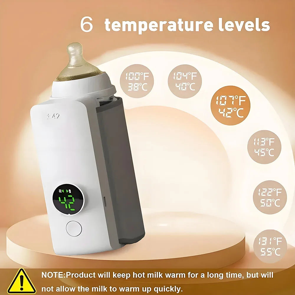 Rechargeable Bottle Warmer 6 Levels Adjustment Temperature Display Breast Milk Feeding Accessories Portable Baby Bottle Heater