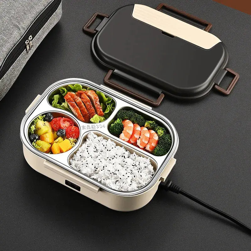 Stainless Steel Electric Heated Bento Lunch Box with Insulated Compartments for Healthy Meals on the Go