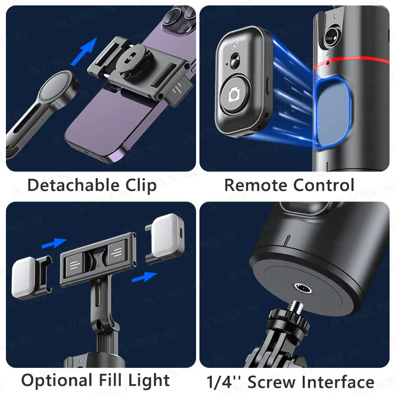 P02 360 Rotation Gimbal Stabilizer, Follow-up Selfie Desktop Face Tracking Gimbal for Tiktok Smartphone Live,with Remote Shutter - naiveniche