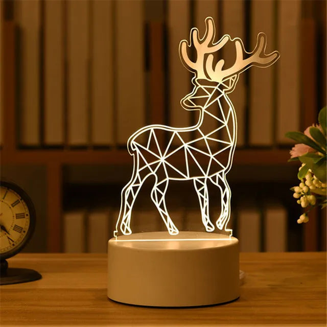 Geometric deer 3D LED lamp for ambient lighting, decorative night table accent