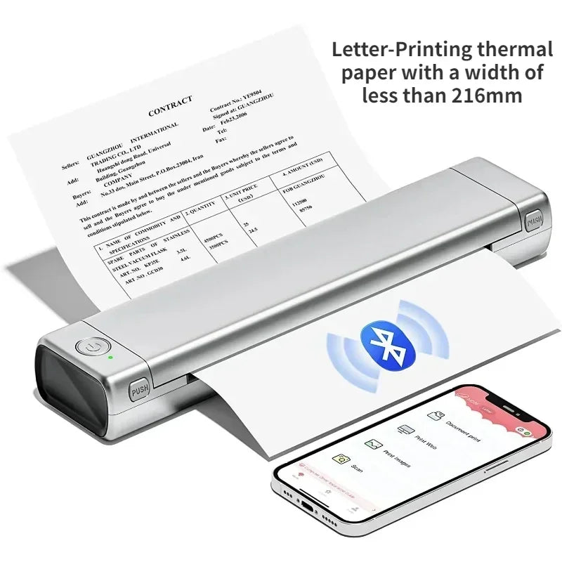 Portable A4 Thermal Printer with Wireless Connectivity
This compact and portable thermal printer can handle A4-sized documents up to 11.69 inches wide. It features wireless connectivity for printing from smartphones, laptops, and other mobile devices, making it a versatile solution for on-the-go printing needs.