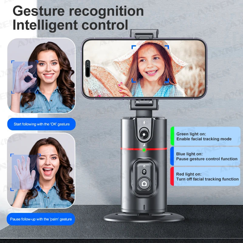 P02 360 Rotation Gimbal Stabilizer, Follow-up Selfie Desktop Face Tracking Gimbal for Tiktok Smartphone Live,with Remote Shutter - naiveniche