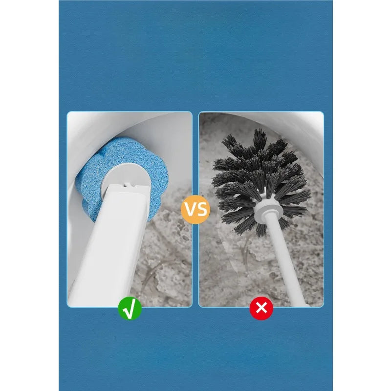 Disposable Toilet Brush Cleaner With Long Handle Bathroom Cleaning Sponge Brush With Replaceable Brush Head Toilet Accessories