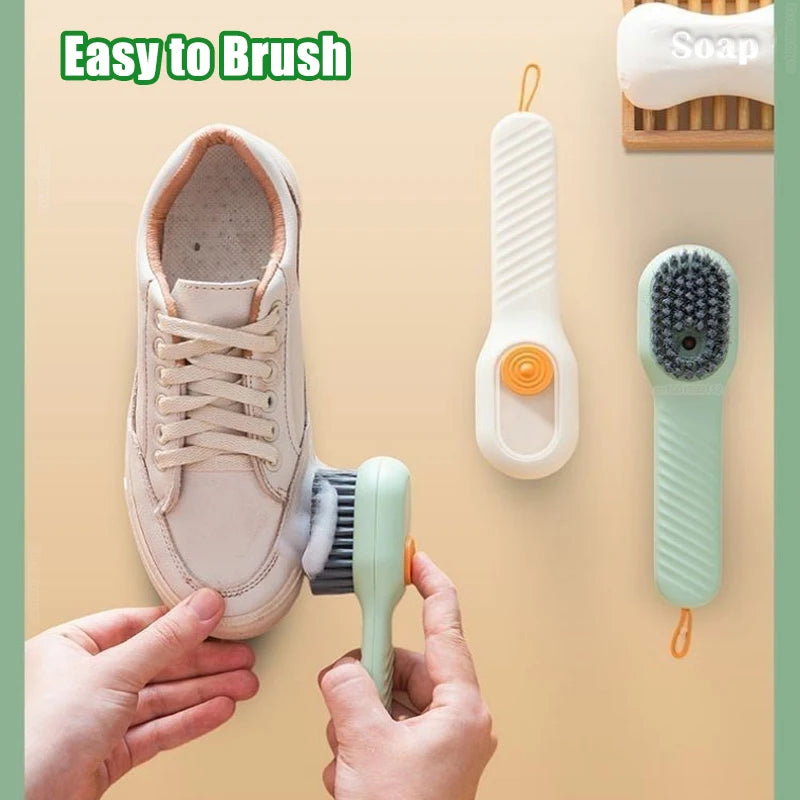 Automatic shoe brush with liquid soap dispenser and soft cleaning brush for effortless household laundry and shoe care