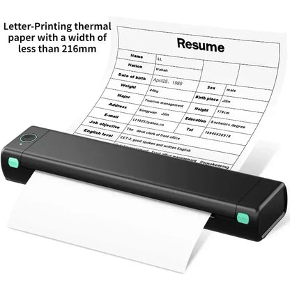 Compact Portable Thermal Printer - Print A4 Resumes on the Go with Wireless Connectivity for Mobile Devices and Laptops
