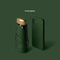 Compact forest green umbrella and sleek forest green smartphone case on dark green background