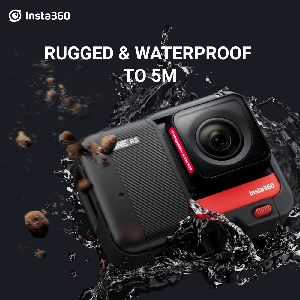 Rugged and waterproof action camera with 4K 60fps video and 5.7K 360-degree capture capabilities.