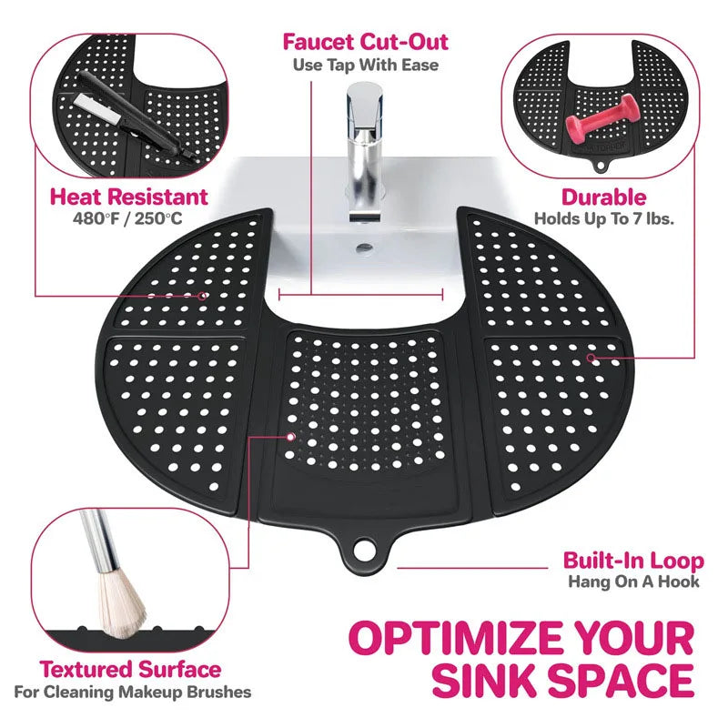 Assistive Tool for Cosmetics - Foldable Sink Cover with Silicone Makeup Brush Cleaning Pad - naiveniche