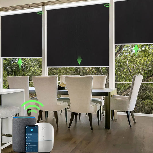 Motorized Roller Shades for Window with Remote Control Rechargeable Smart Shades Custom,100% Blackout ,Work with Alexa - naiveniche