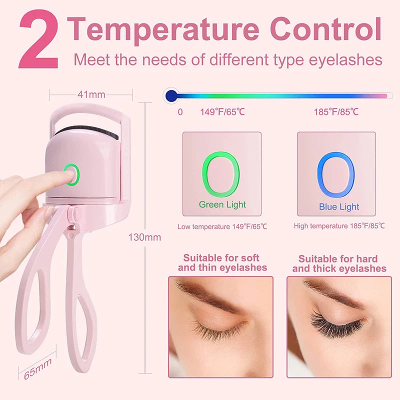 Heated Eyelash Curler with 2-Level Temperature Control for Soft/Thin and Hard/Thick Eyelashes