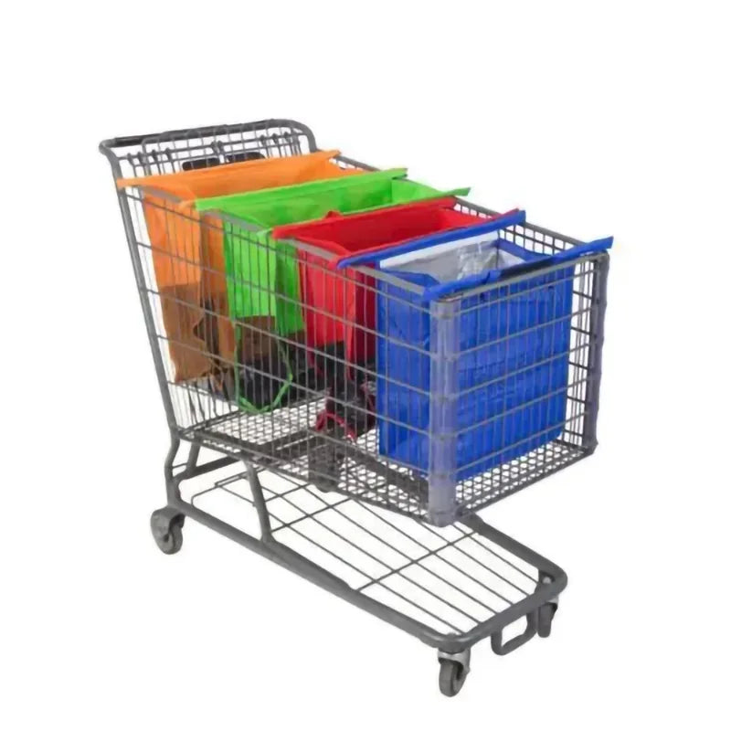 4Pcs Foldable Shopping Cart Trolley with Reusable Eco-Friendly Grocery Bags