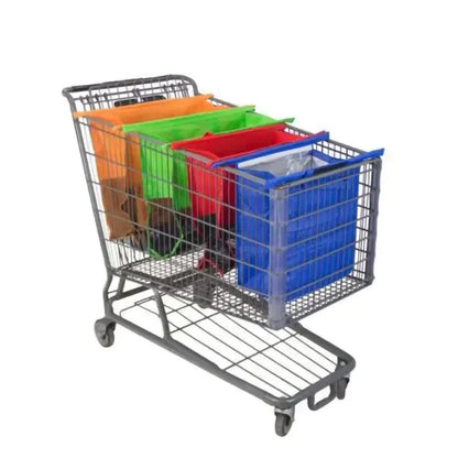 4Pcs Foldable Shopping Cart Trolley with Reusable Eco-Friendly Grocery Bags